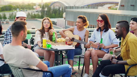 friends having a rooftop party