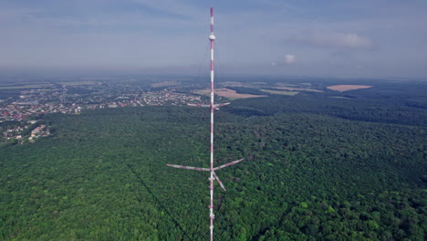 drone aerial panorama view television tower from above