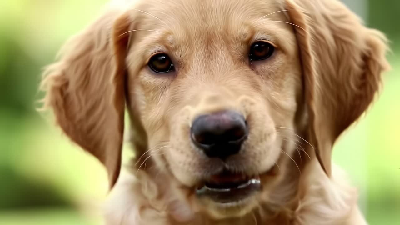 Charming Golden Retriever Puppy with Expressive Eyes and Playful Gait: A Heartwarming Journey Captured in Two Frames