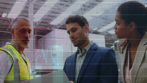 animación del procesamiento de datos en diversos colegas que utilizan tabletas