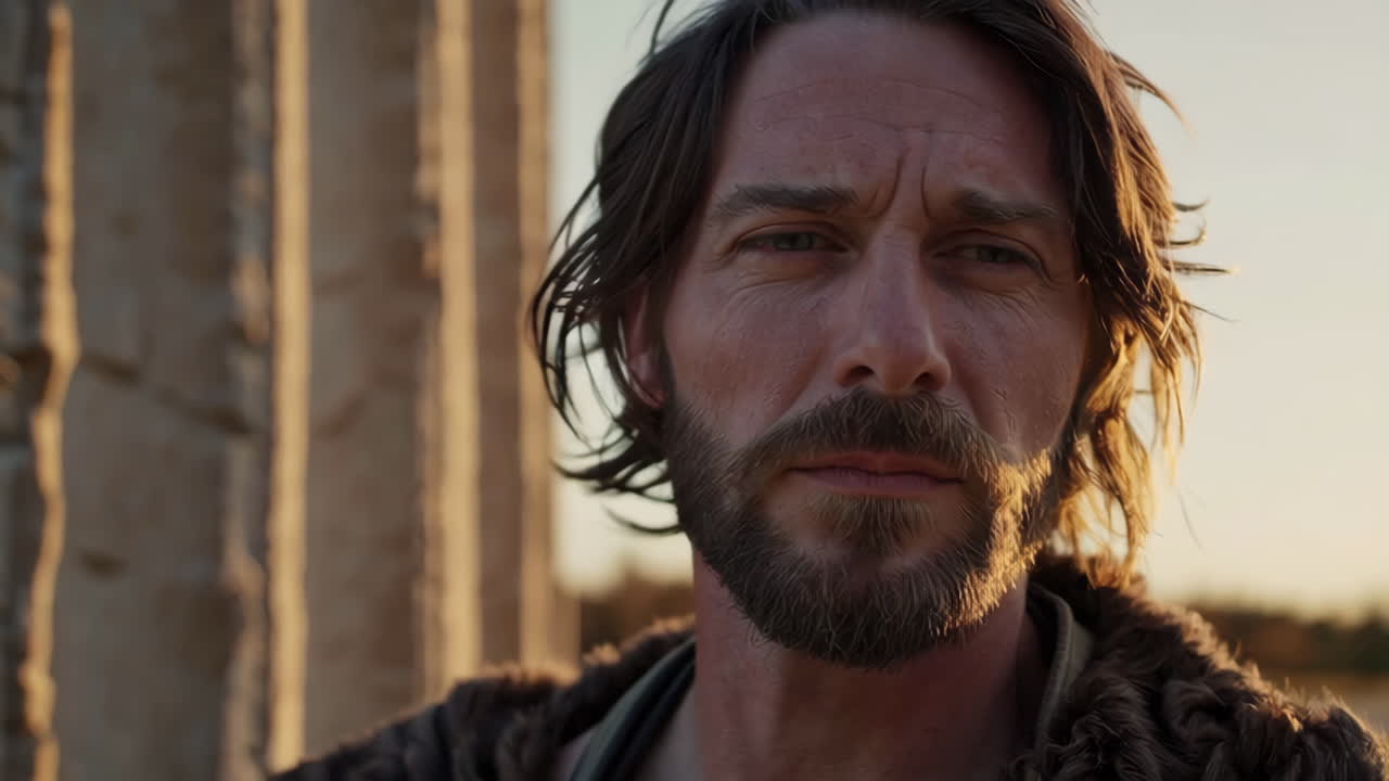 Ancient Warrior by Columns