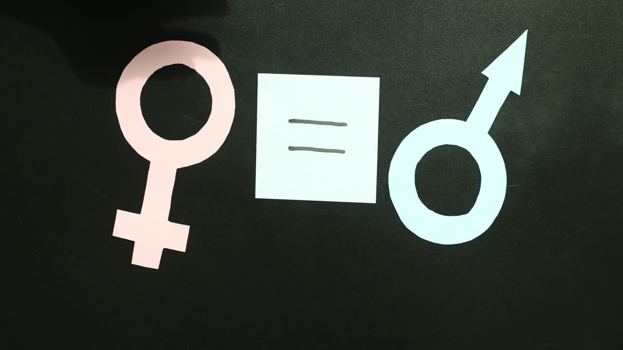 Hand puts equation sign between female and male symbols