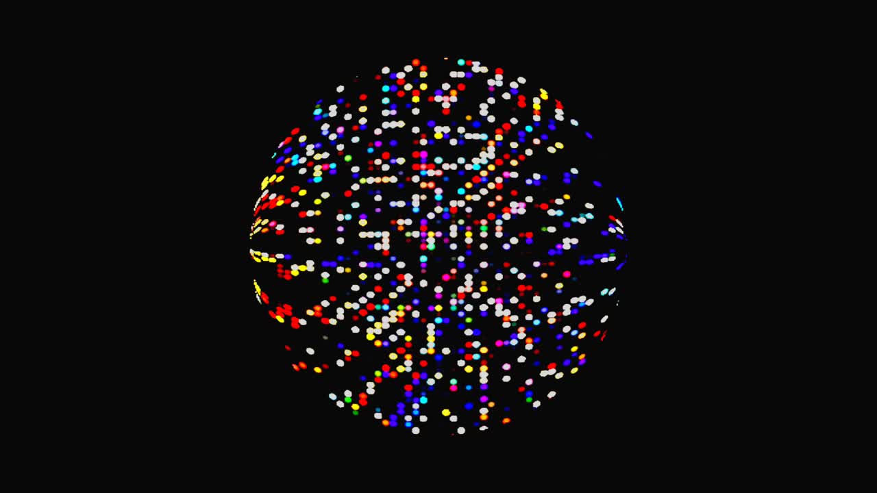 forma rotonda animata di luci lampeggianti multicolori, su uno sfondo nero