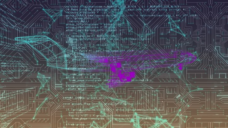 Animation of data processing over shapes and plane