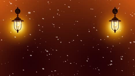 telón de fondo de navidad con la lámpara encendiendo y apagando, telón de fundo de navidad animado. con galletas, copos de nieve, nieve.