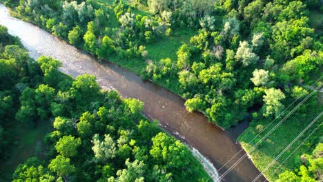 Volando-Desde-Lo-Alto-Sobre-El-Río-Y-El-Bosque