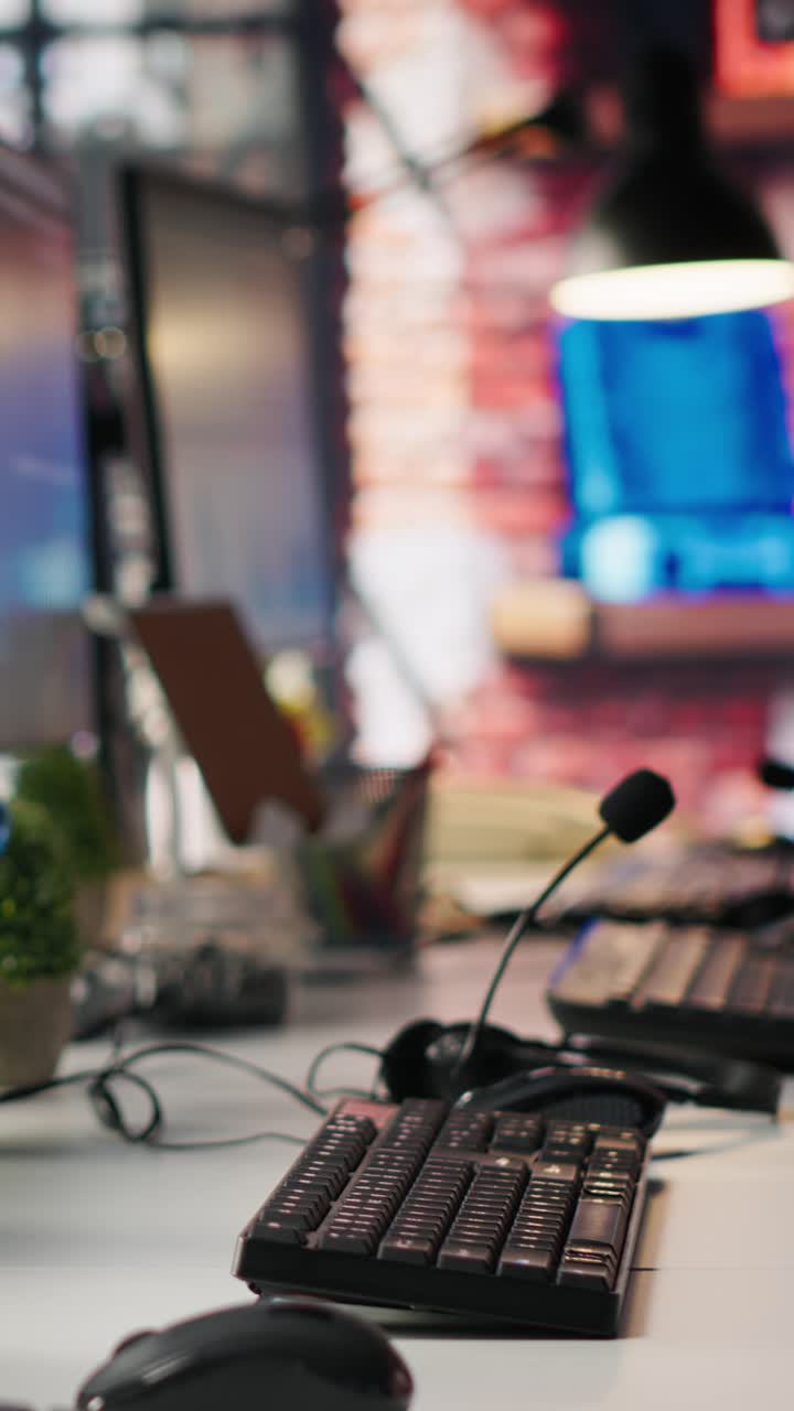 Vertical video PC displays in empty call center office