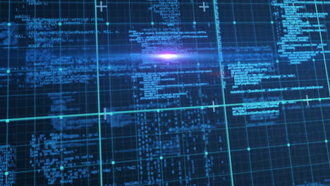 animation of light trails over data processing on black background