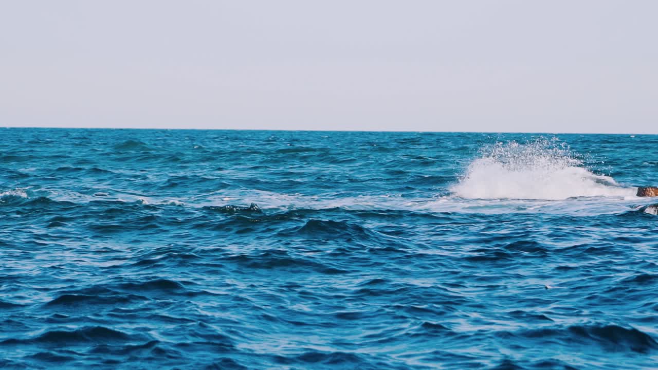 Waves of sea water. Water landscape with sky on horizon