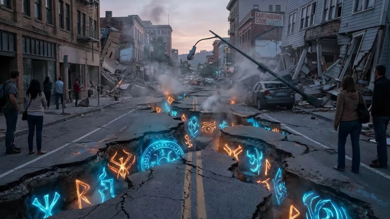 Earthquake Disaster in a City with Magic Signs