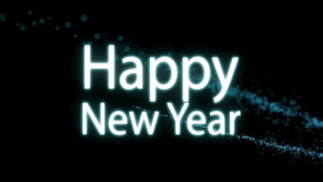 animación de texto de feliz año nuevo sobre senderos de luz brillantes sobre fondo negro