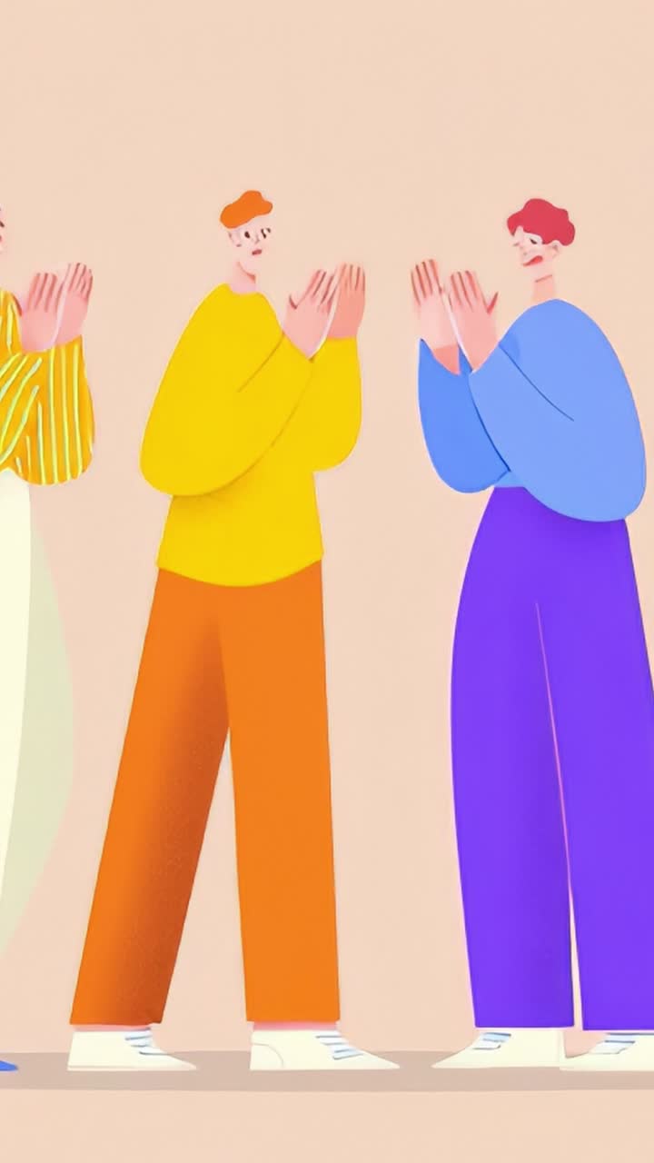 Animated Characters Engaging in an Interactive Activity, Demonstrating Cheerfulness and Cooperation with Colorful Attires and Expressive Gestures