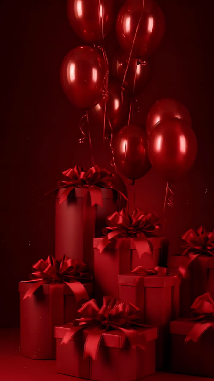 Geburtstagshintergrundvideo mit Luftballons und Geschenkschachteln 4K.