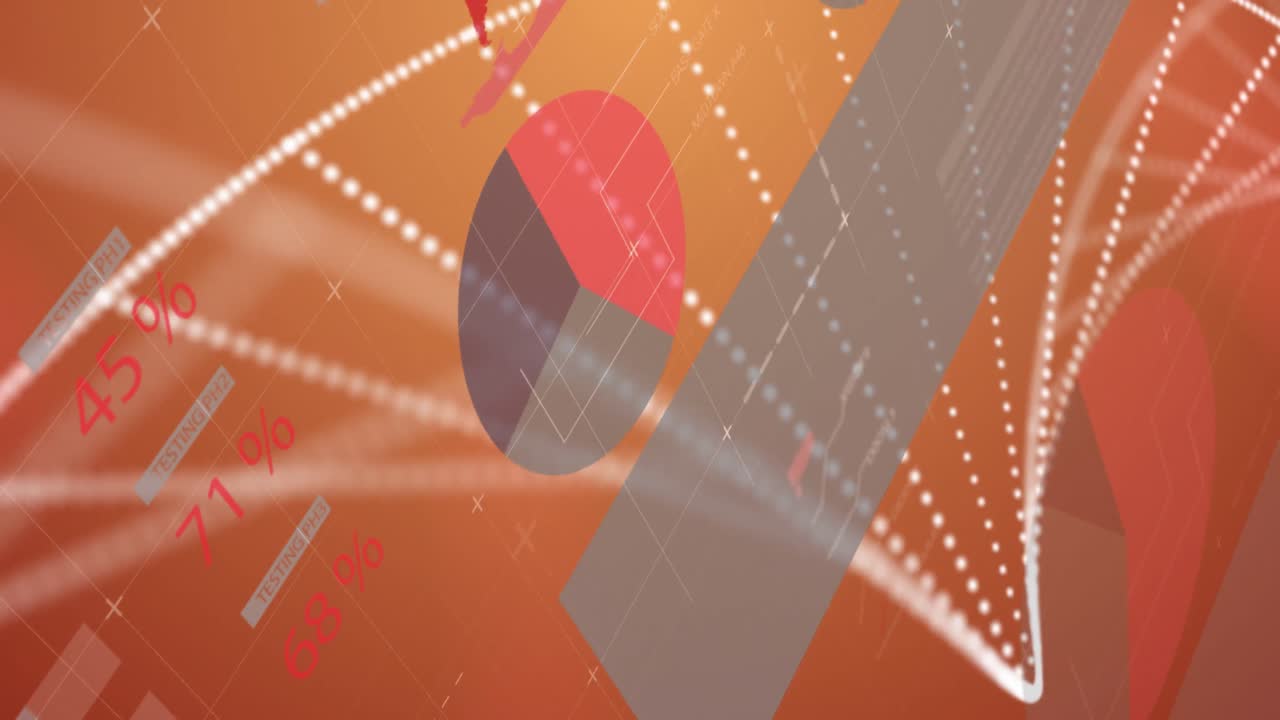 데이터 처리 및 dna 가닥의 애니메이션이 빨간색 배경에 있습니다.