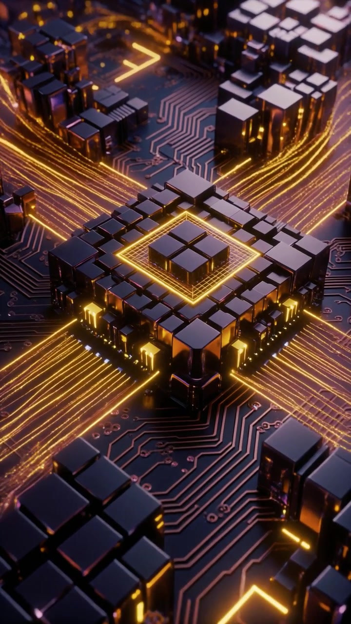 Abstract 3D Animation of a Futuristic Computer Processor Chip