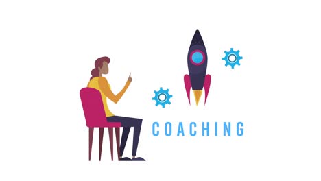 coaching lettering with woman and rocket