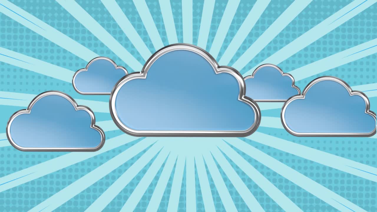 animación de nubes sobre rayas azules giratorias que se mueven en un bucle sin costuras