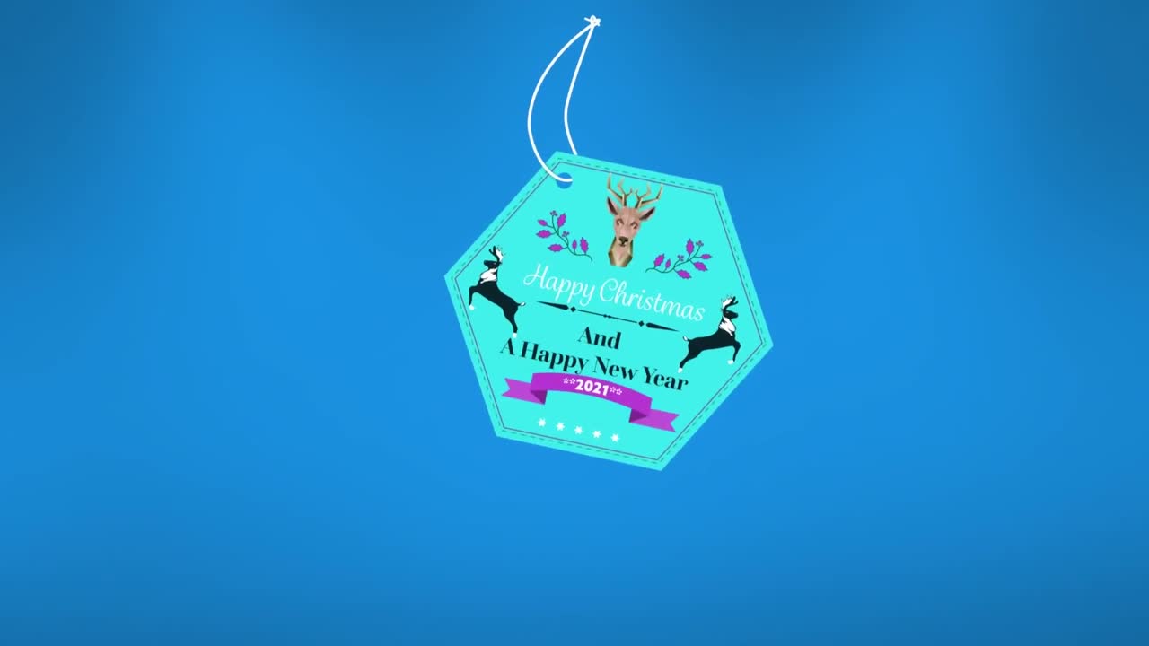Animation of christmas logo with christmas text over blue background