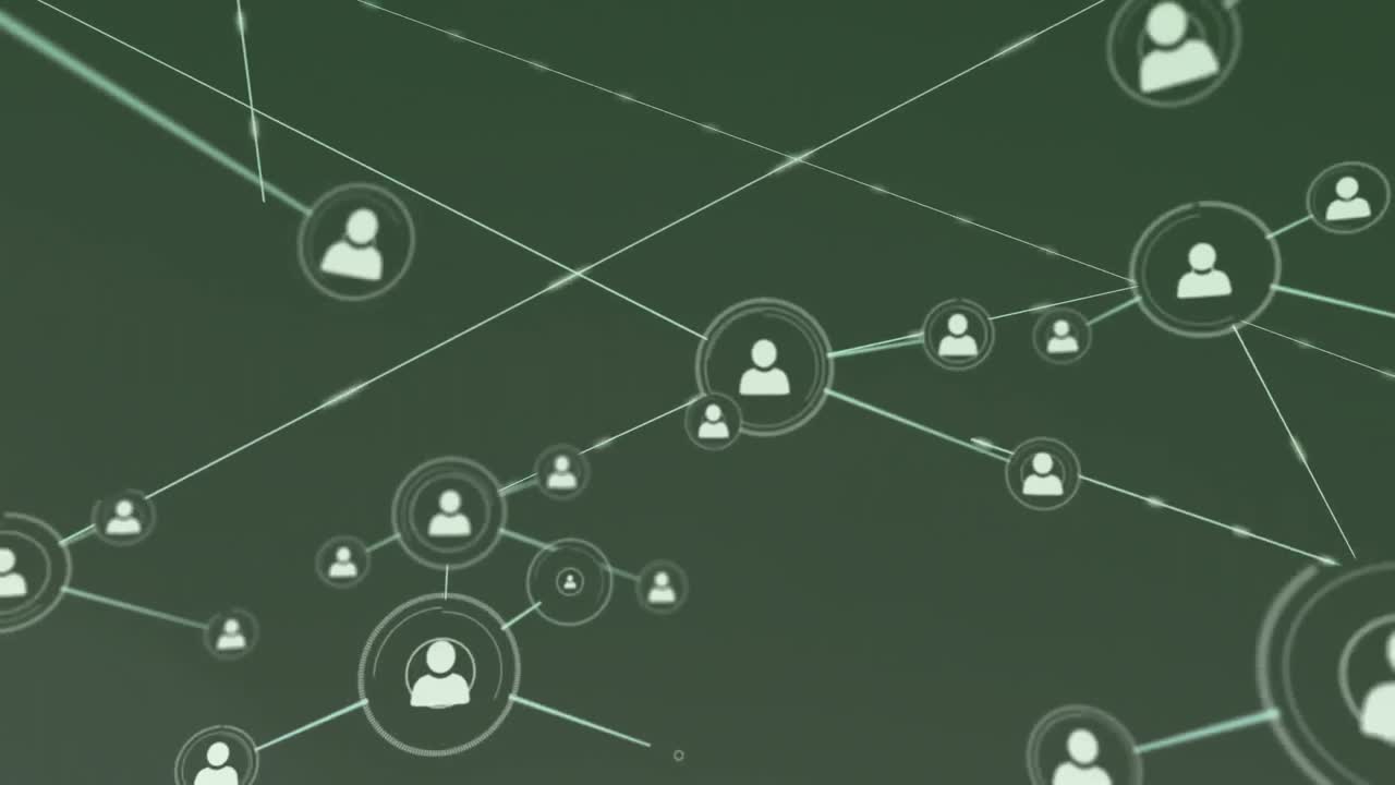 Animation of network of connections with people icons over network of connections