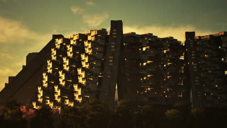 paisaje urbano futurista al atardecer