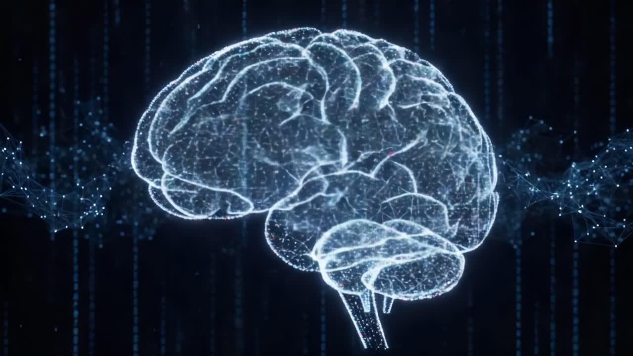 A Stunning Visualization of a Brain Constructed from Glowing Data Points, Encapsulating the Fusion of Neuroscience and Digital Technology in a Futuristic Perspective