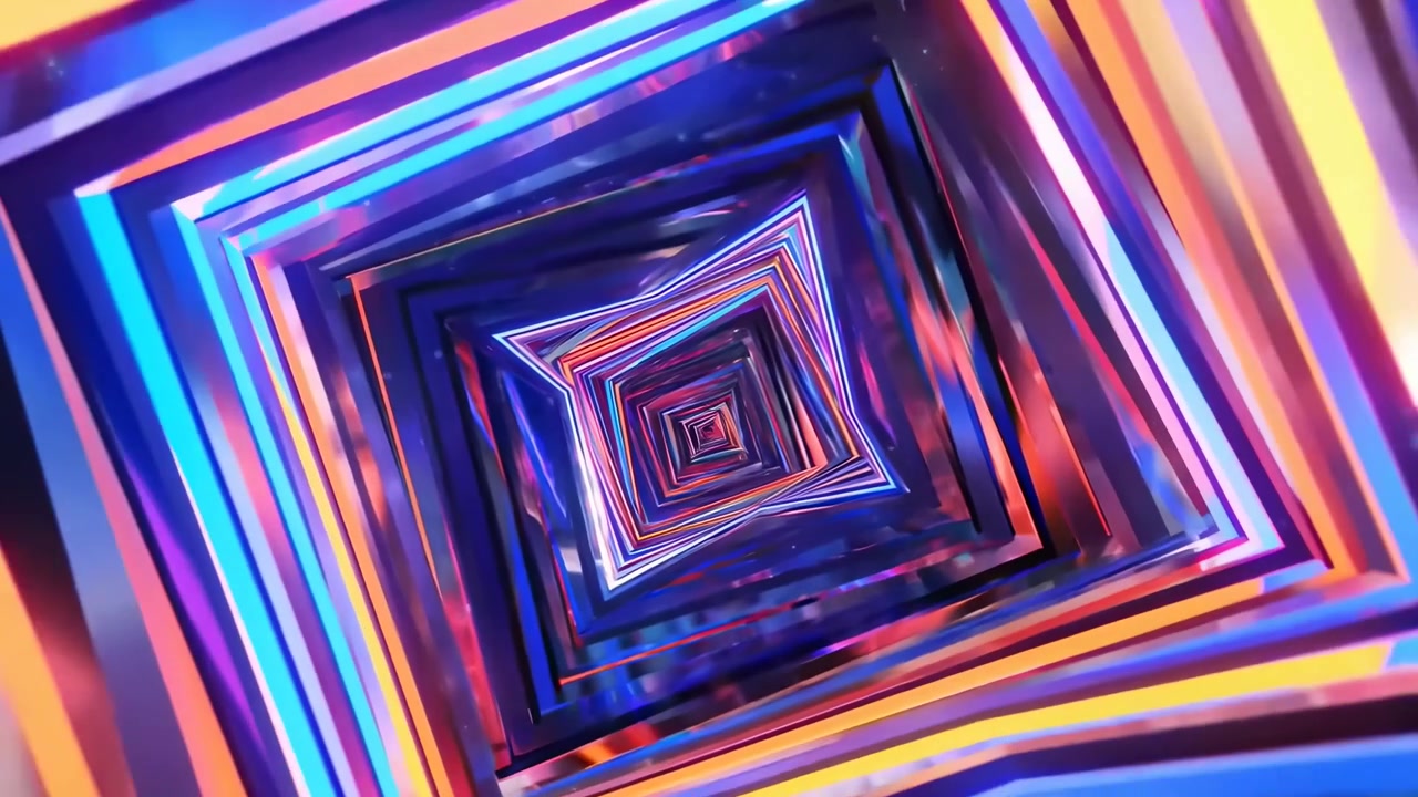 Abstract Neon Geometric Tunnel with Glowing Light Effects