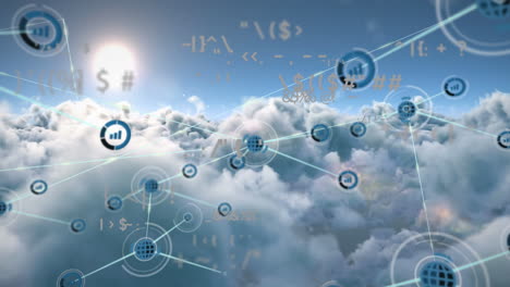 animation of data processing over clouds