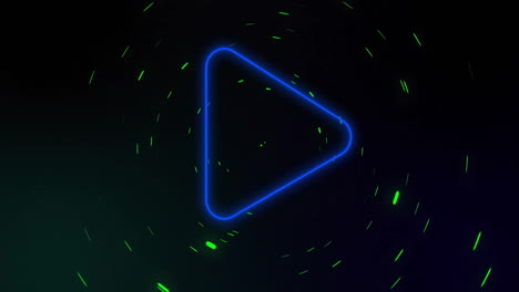 animation of social media play icon over glowing lights over dark background