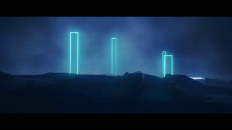 rocky landscape with huge blue light portal structures