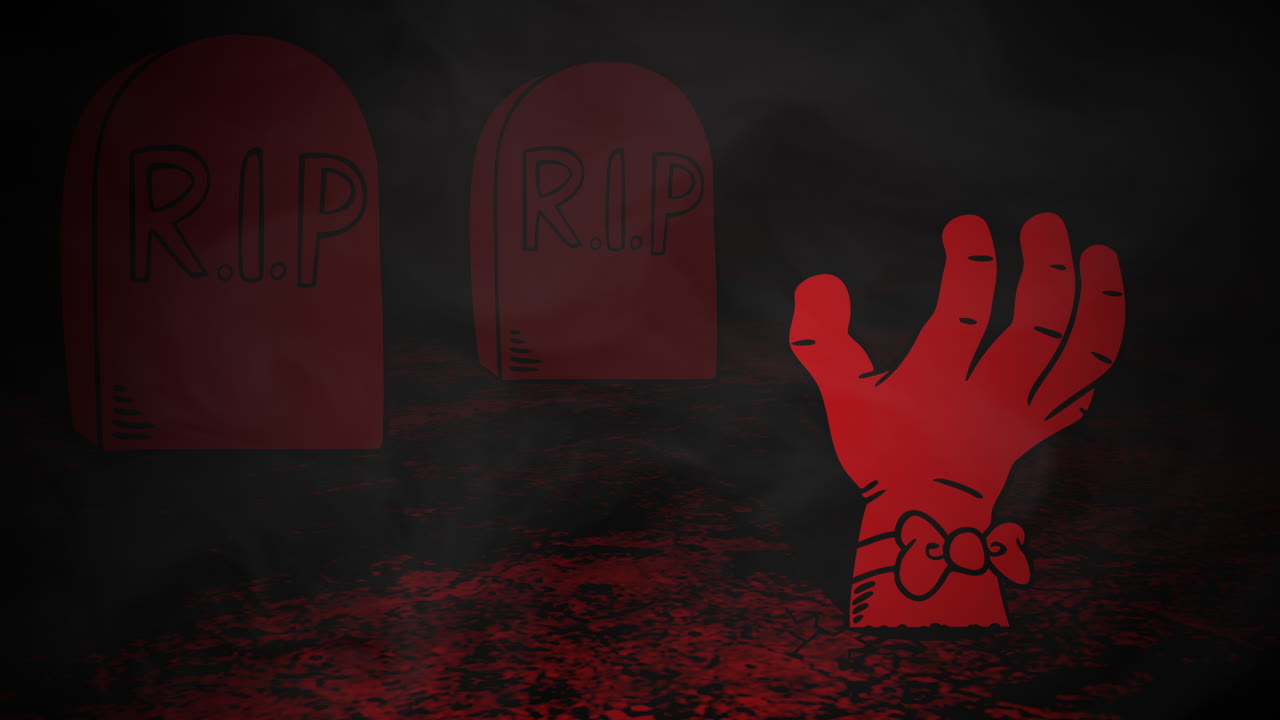 animación de fondo de halloween con la mano en el cementerio 1