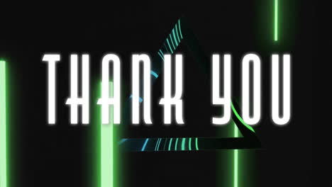thank you text animation over green and blue neon triangle shapes