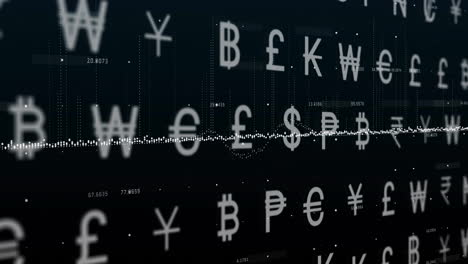 animation of data processing and diagrams over currency symbols