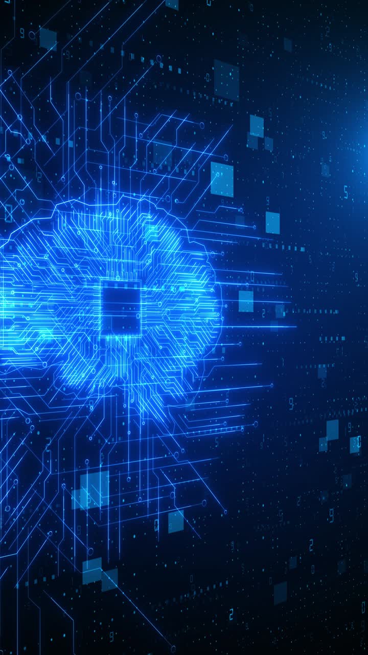Technology cybernetic futuristic digital artificial intelligence brain circuit board blue background