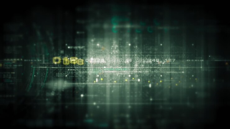 Data matrix simulation UI with cutting-edge digital environment with a dynamic and immersive display of interconnected data matrix information networks systems background