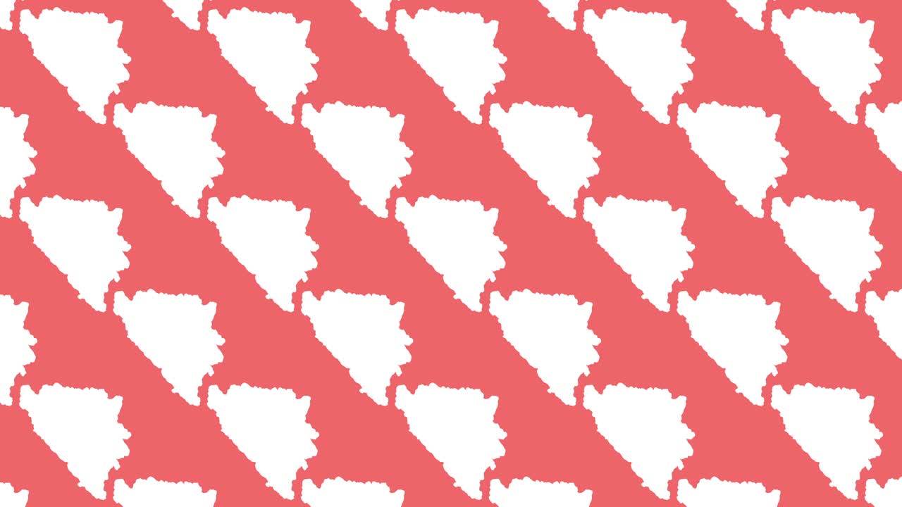 BOSNIA AND HERZEGOVINA country map silhouettes pattern on a coral background seamless animation. Simple geographic motion graphics.