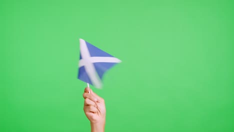 hand waving a pennant of a scottish national flag
