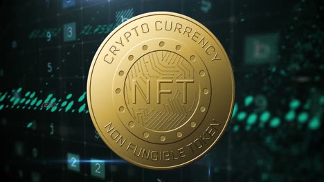 animación del procesamiento de datos sobre la moneda nft
