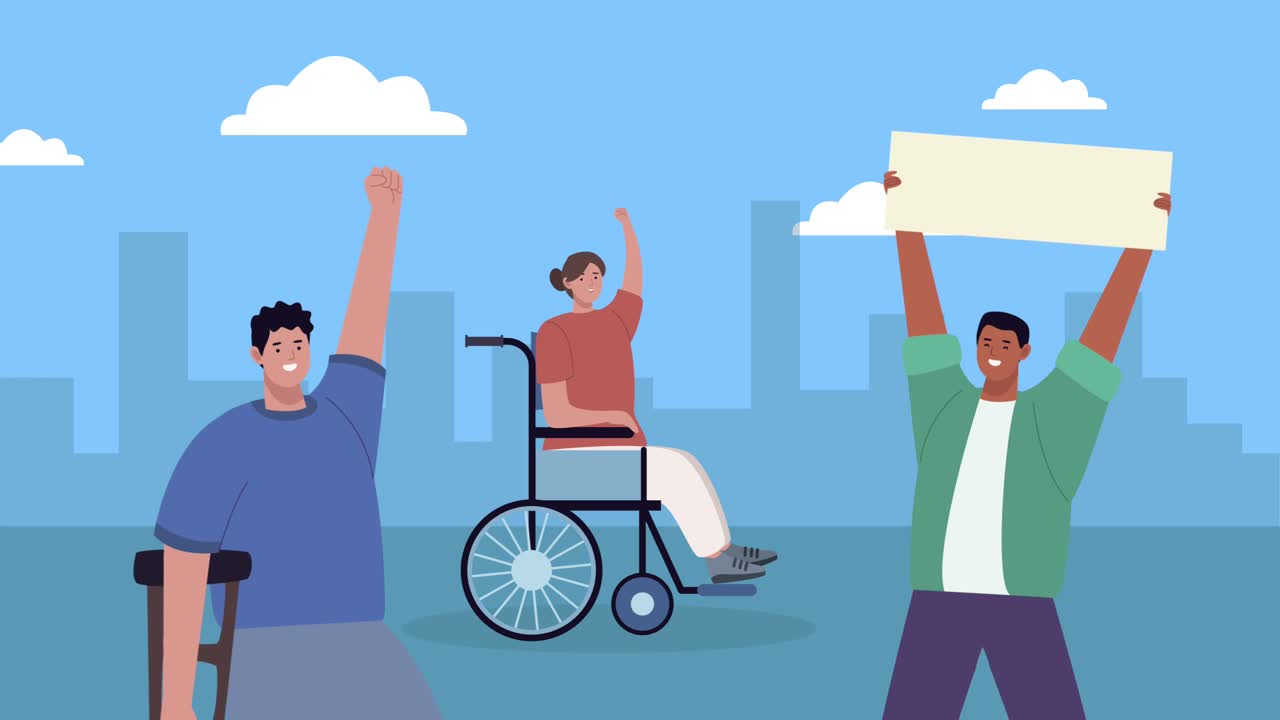 장애인들이 도시를 향해 시위를 벌이고 있다.