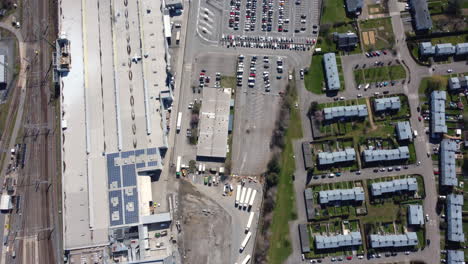 Aerial View of Urban Area with Train Station, Bus Station and Residential Homes