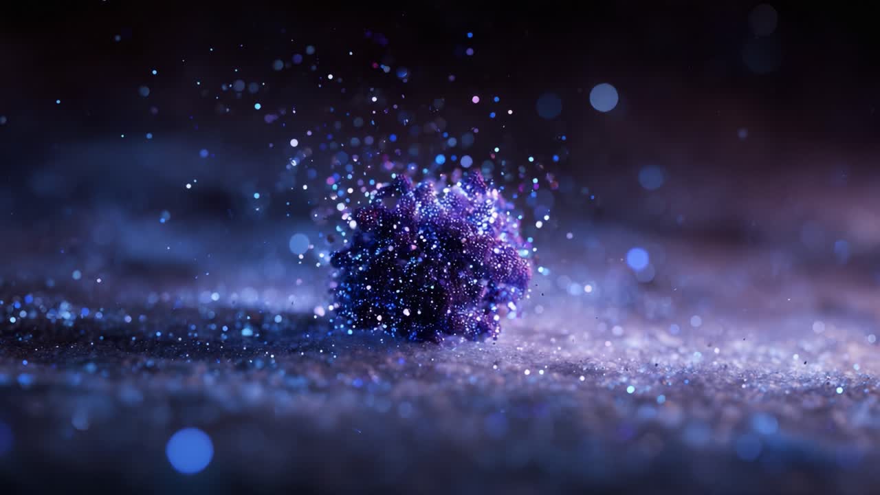 Mesmerizing particles explode in a vibrant display of color and light, capturing the essence of energy and beauty in a dynamic cosmic dance of shimmering magic
