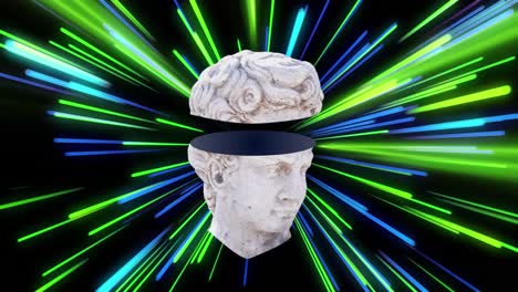 Animation-of-antique-sculpture-head-over-light-trails