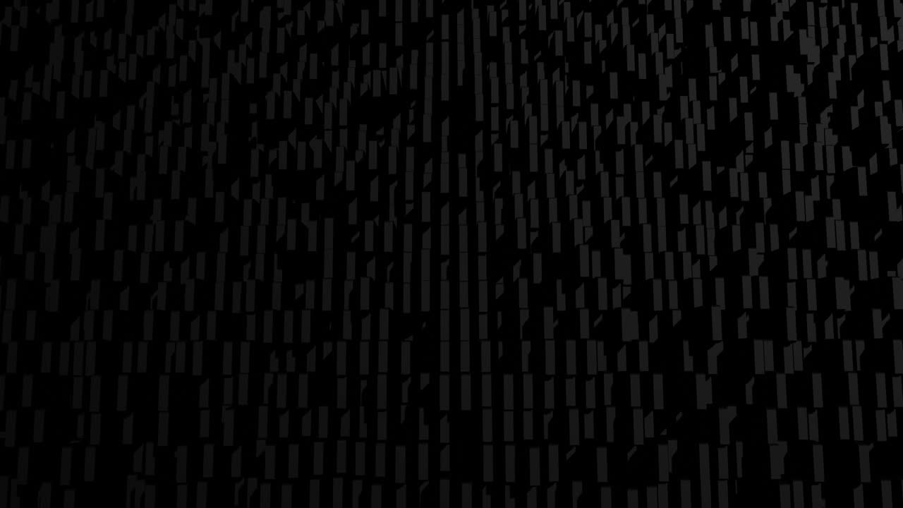3d abstract geometric creative dark background with looping flowing animation, black columns rise and fall flashing multicolor neon light randomly. Cartoon style. Columns move up and down. VJ loop bg.