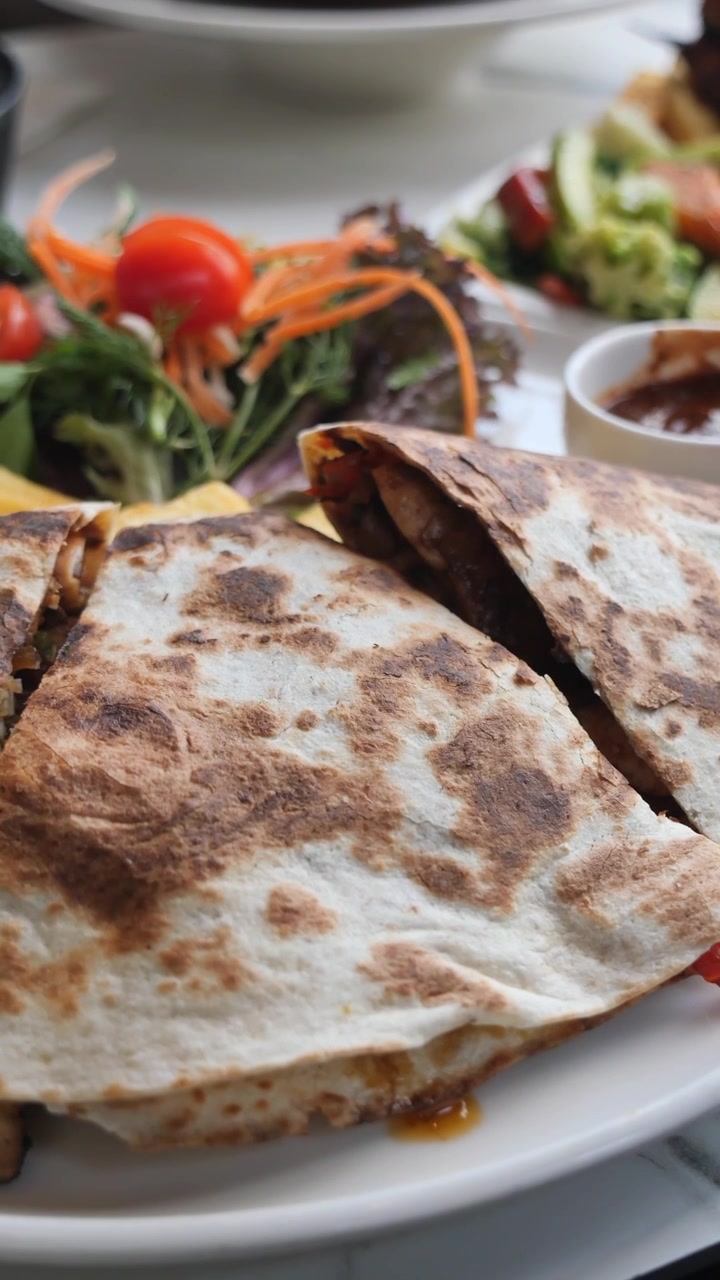 Freshly Prepared Chicken Quesadilla Served with Side Salad