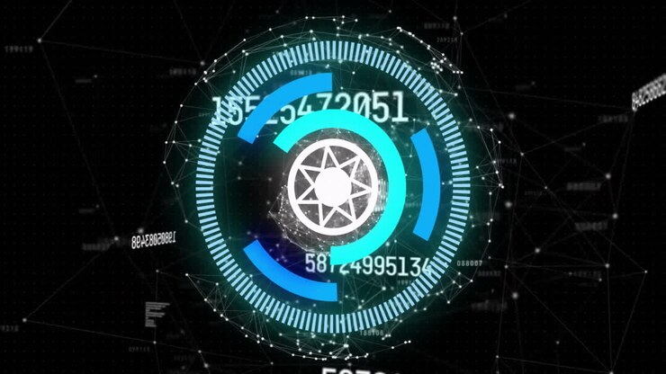 Animazione di elaborazione dati digitali su scansione e globo.