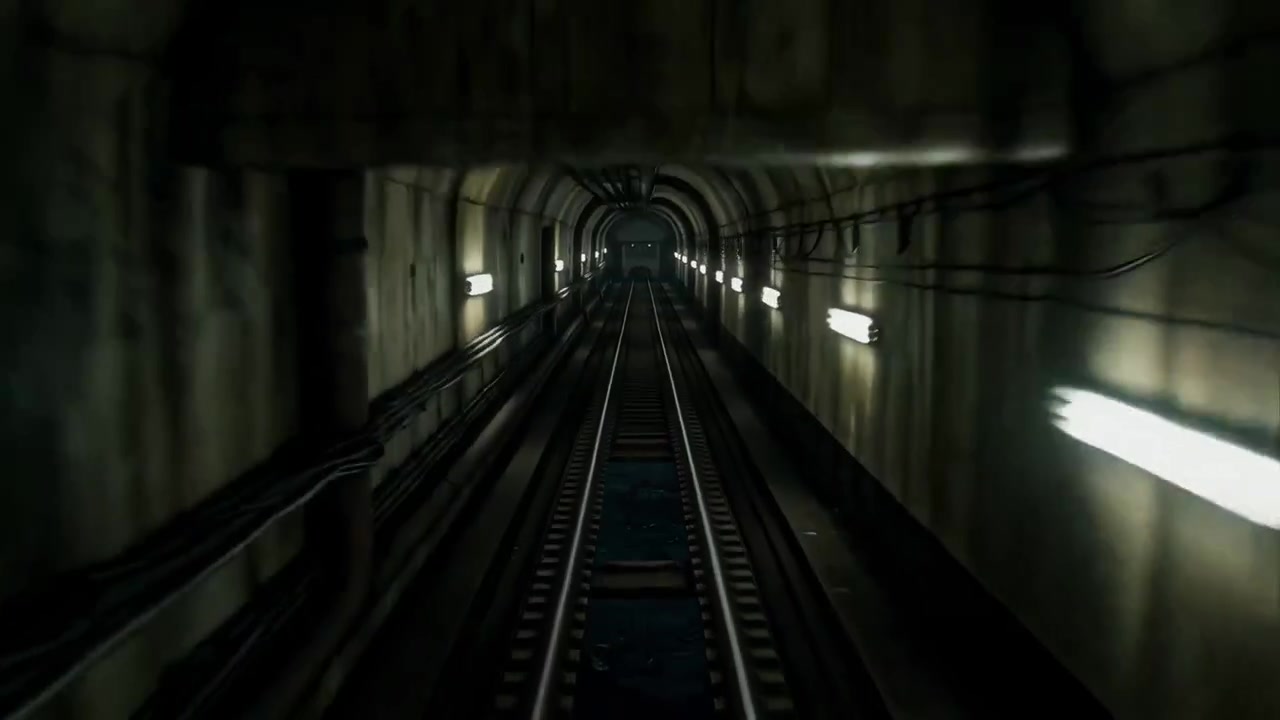 Transizione da una superficie di asfalto crepato a un buio tunnel sotterraneo della metropolitana