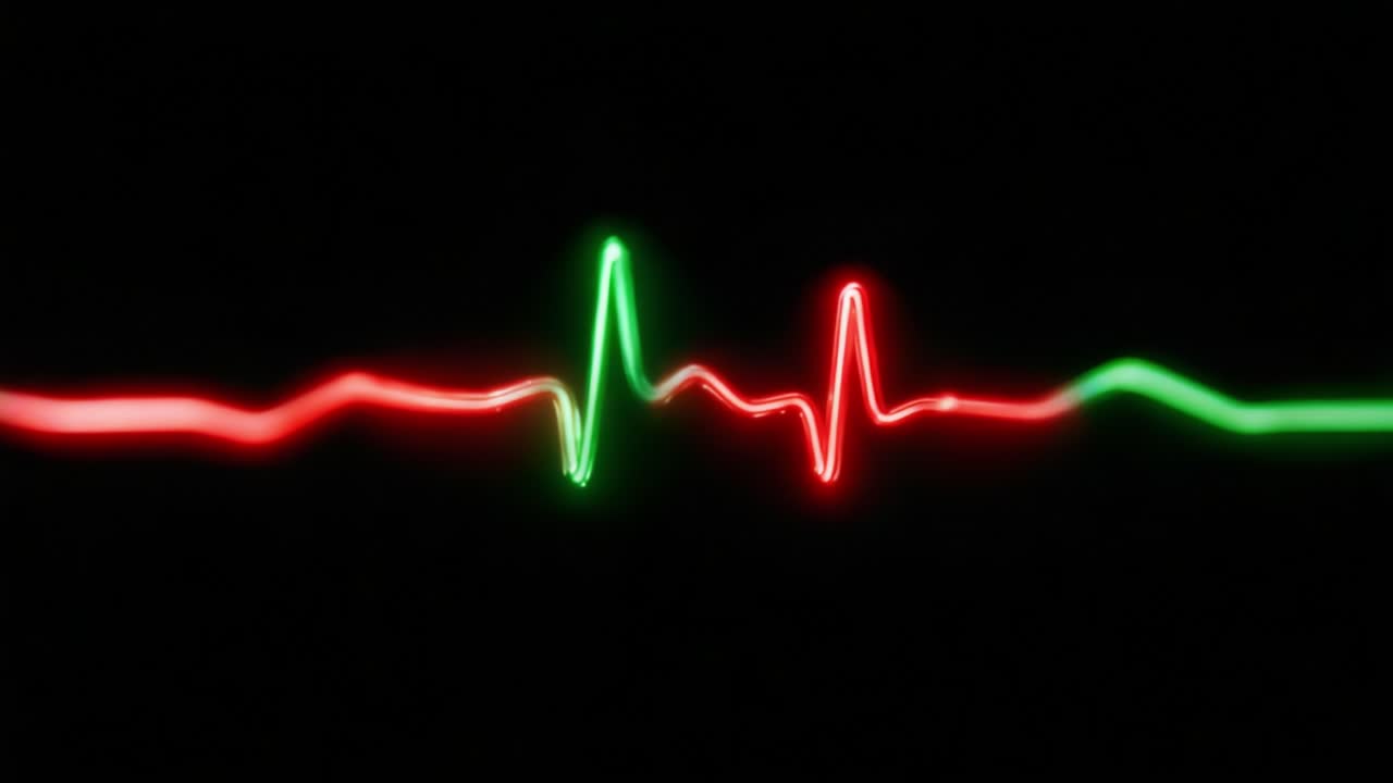 A Stunning Visual Representation of Life and Vitality Through an Electrifying Heartbeat Waveform Illuminated in Red, White, and Green Against a Deep Black Background, Symbolizing Strong Emotional Resonance
