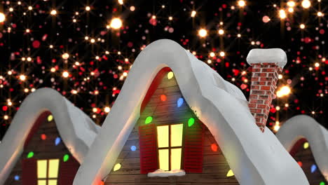animación de estrellas cayendo luces coloridas sobre casas con luces de hadas
