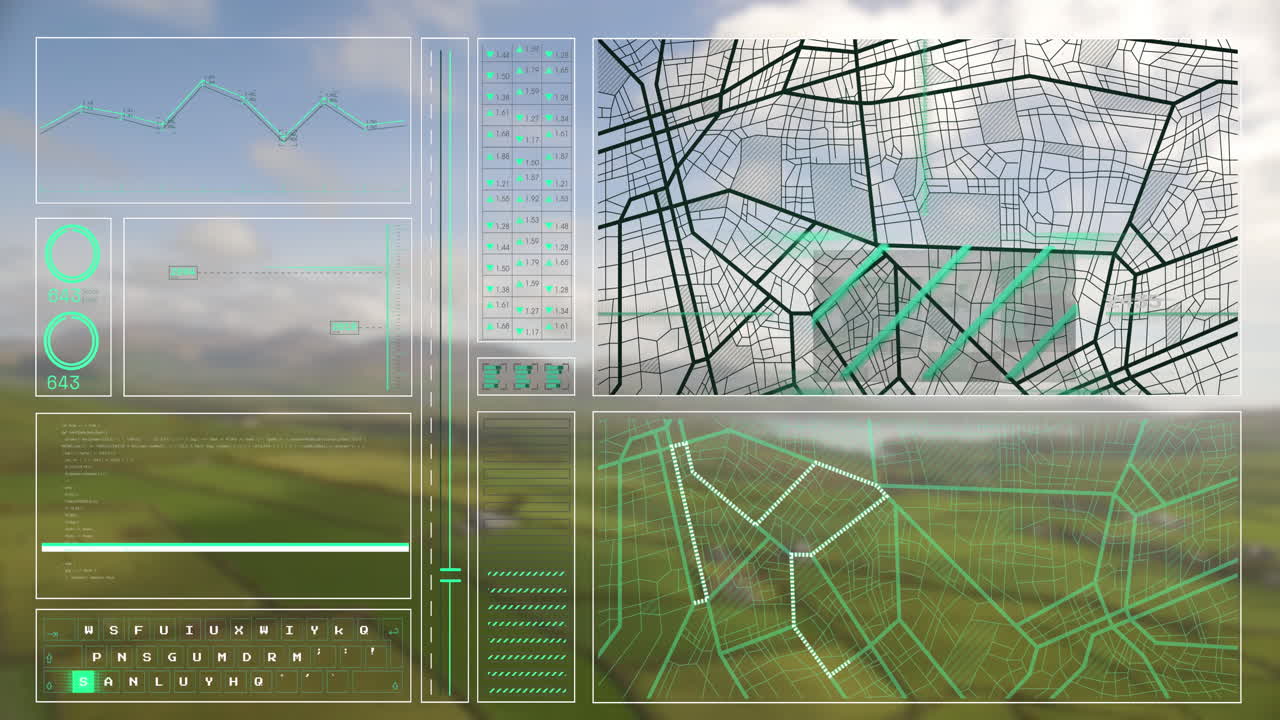 animación del procesamiento de datos sobre el paisaje