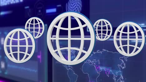 animación de iconos digitales y procesamiento de datos en la interfaz