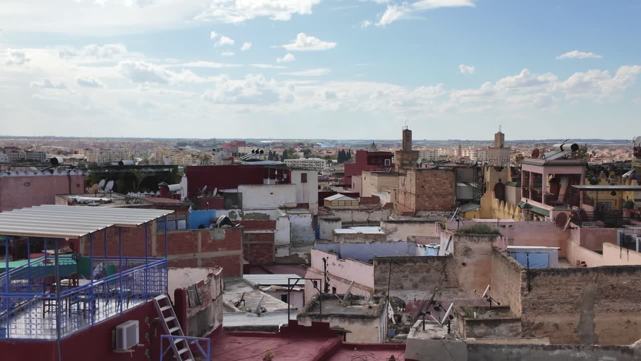 Rooftops in the city of meknes, morocco, showcasing urban life, aerial view